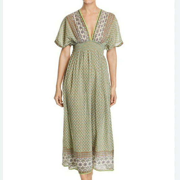 Tory Burch Maxi Swim Coverup XL Green Ithaka Beach Vacation Resortwear Cruise - Picture 1 of 16